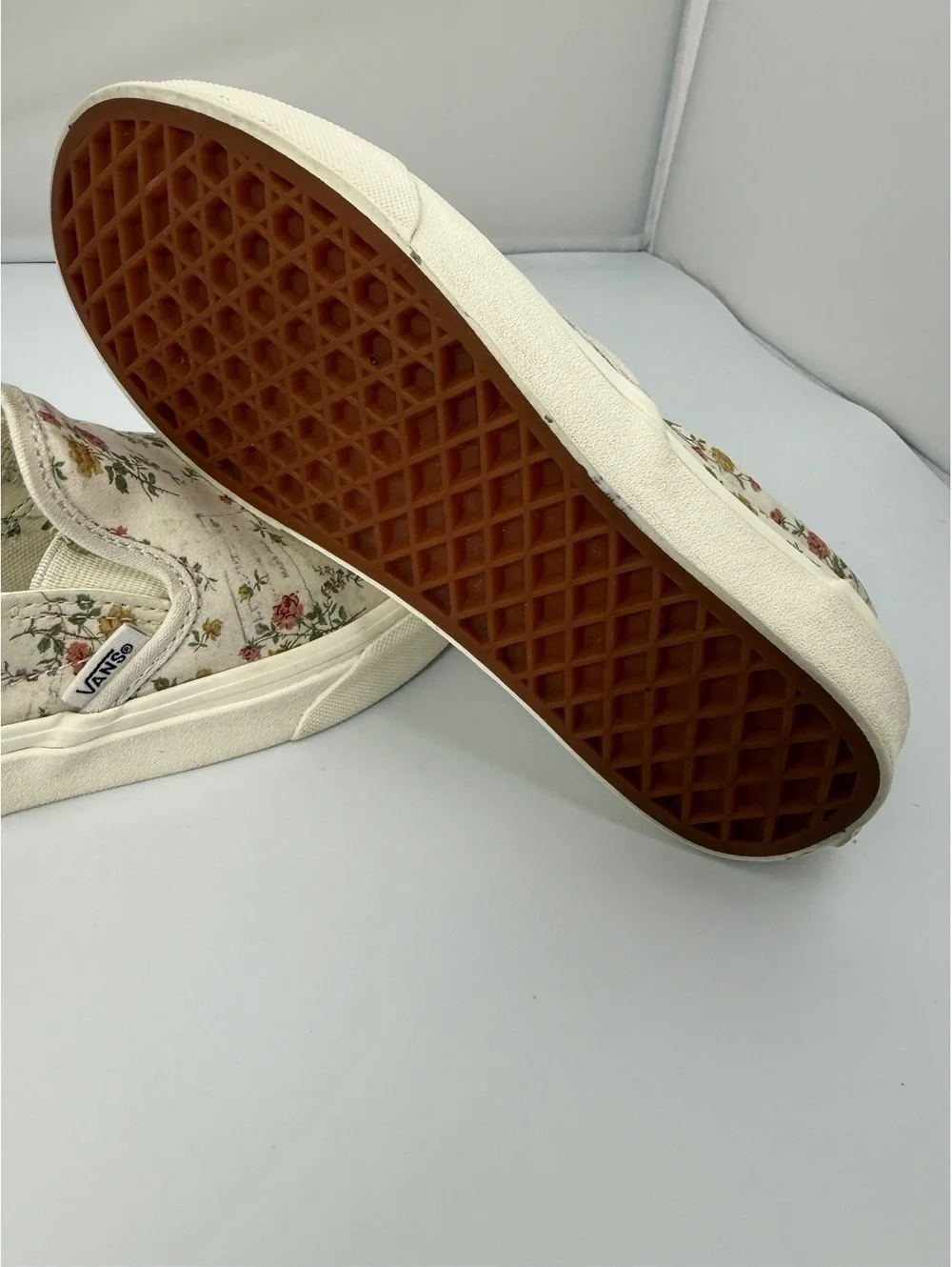 Vans Classic Slip On Floral Sneakers Women's 5.5 Cream Pink Green Flowers